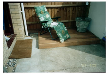 Wood floor decking,  Cuffley. Rear garden with new wooden decking..