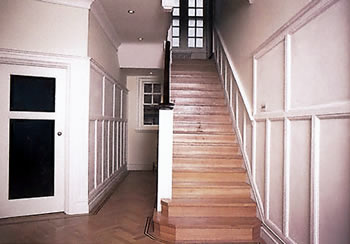 New quartersawn oak parquet wood flooring. We laid this floor in a herringbone pattern with a two-line wenge border.  .