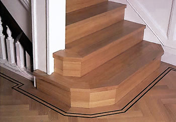 Oak parquet stair wood flooring. We laid wood parquet flooring on this staircase..